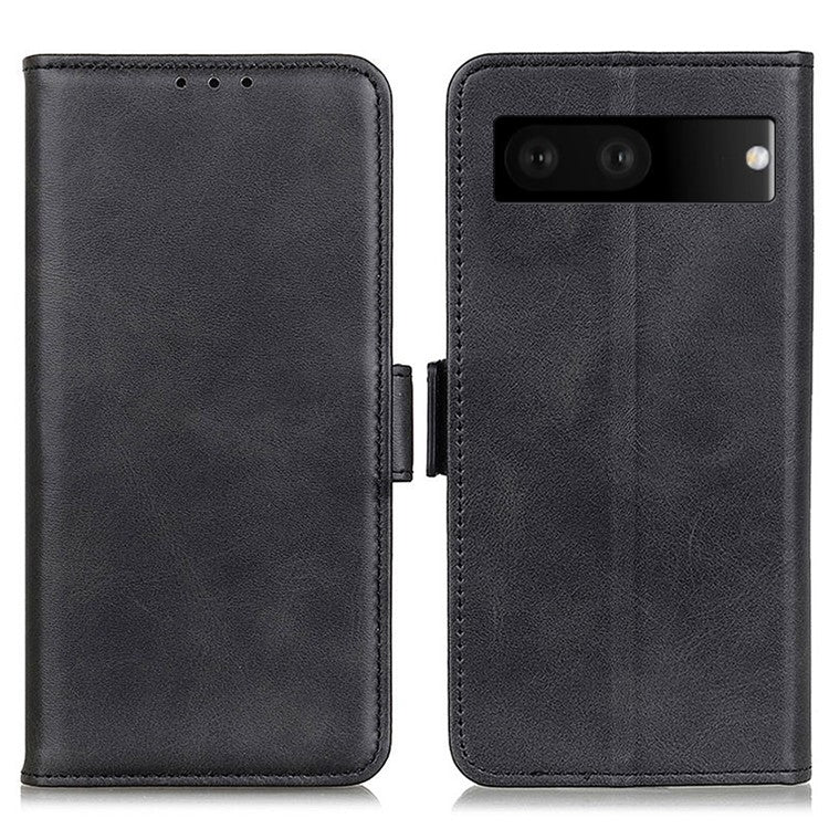 For Google Pixel 7 Textured PU Leather Case Wallet Stand Function Shockproof Soft TPU Case with Dual Magnetic Clasp - Black