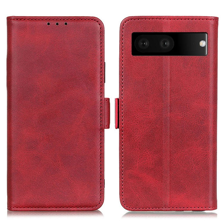 For Google Pixel 7 Textured PU Leather Case Wallet Stand Function Shockproof Soft TPU Case with Dual Magnetic Clasp - Red