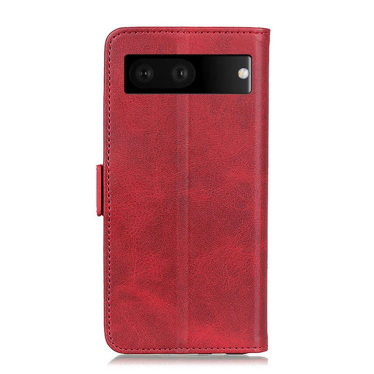 For Google Pixel 7 Textured PU Leather Case Wallet Stand Function Shockproof Soft TPU Case with Dual Magnetic Clasp - Red