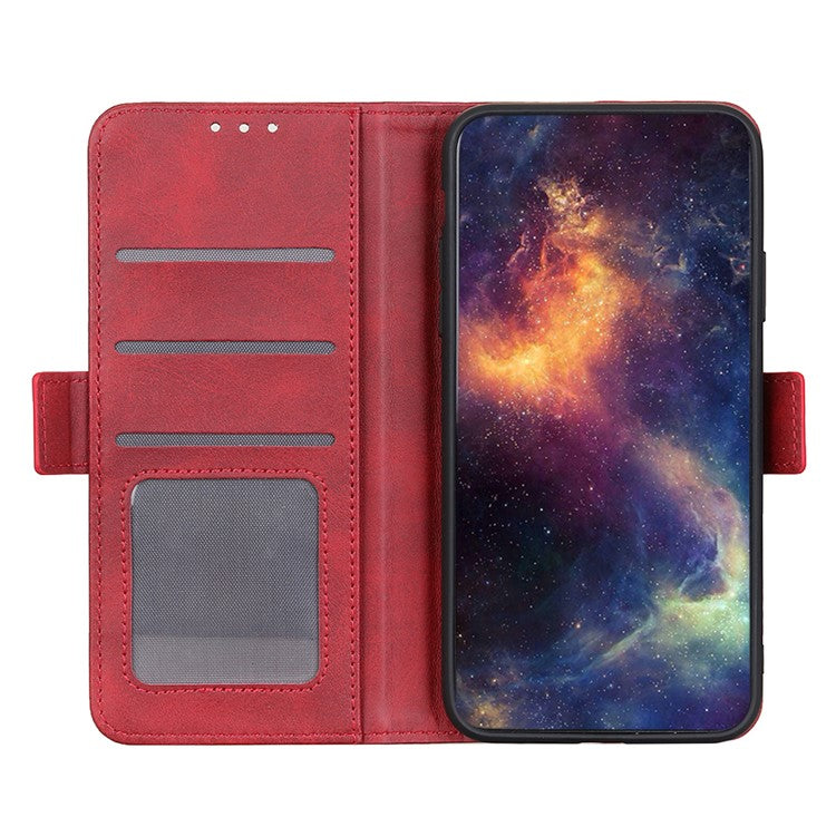 For Google Pixel 7 Textured PU Leather Case Wallet Stand Function Shockproof Soft TPU Case with Dual Magnetic Clasp - Red