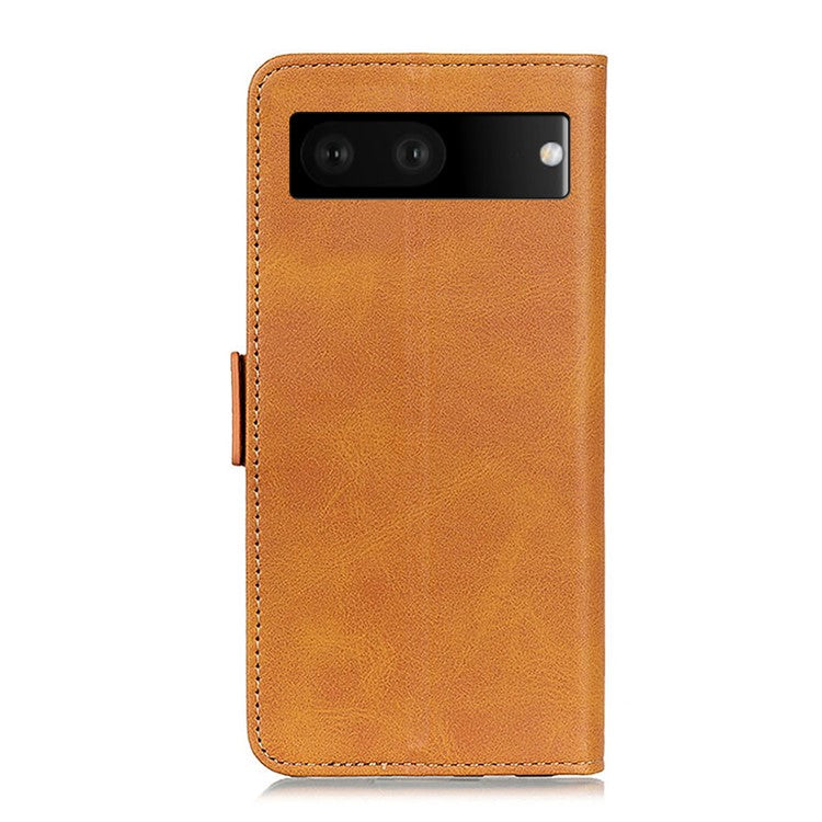 For Google Pixel 7 Textured PU Leather Case Wallet Stand Function Shockproof Soft TPU Case with Dual Magnetic Clasp - Yellow