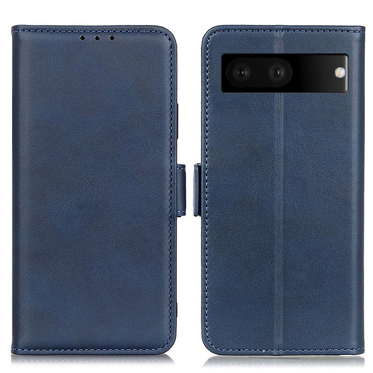 For Google Pixel 7 Textured PU Leather Case Wallet Stand Function Shockproof Soft TPU Case with Dual Magnetic Clasp - Blue