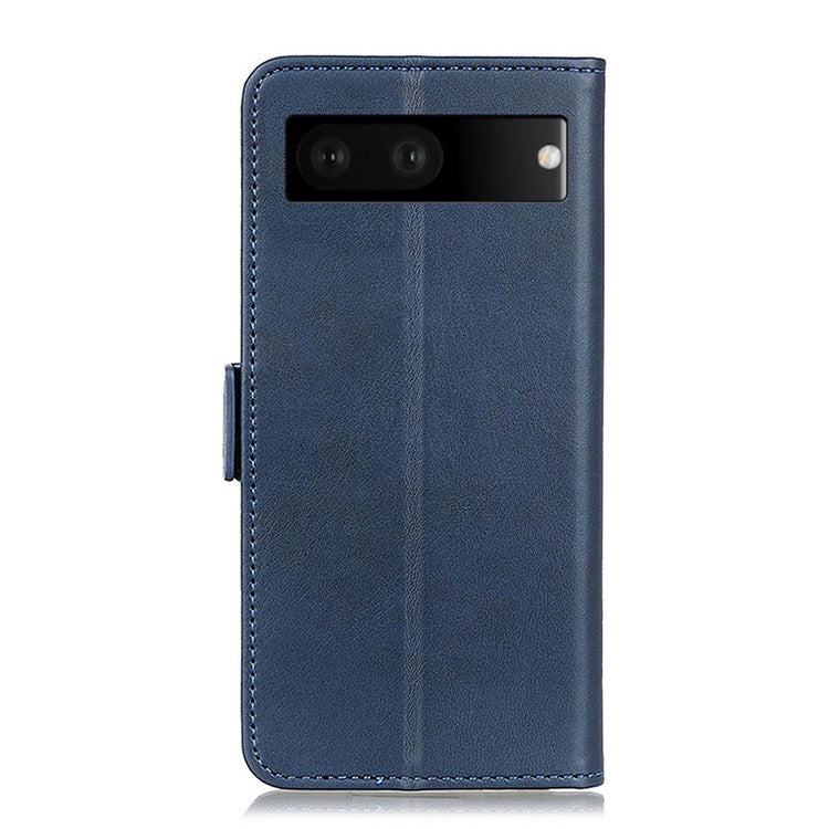 For Google Pixel 7 Textured PU Leather Case Wallet Stand Function Shockproof Soft TPU Case with Dual Magnetic Clasp - Blue