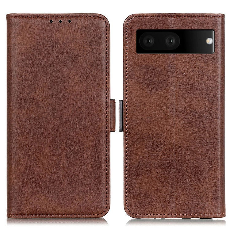 For Google Pixel 7 Textured PU Leather Case Wallet Stand Function Shockproof Soft TPU Case with Dual Magnetic Clasp - Brown