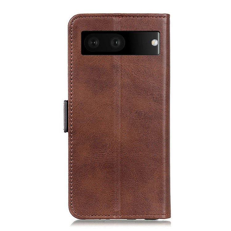 For Google Pixel 7 Textured PU Leather Case Wallet Stand Function Shockproof Soft TPU Case with Dual Magnetic Clasp - Brown