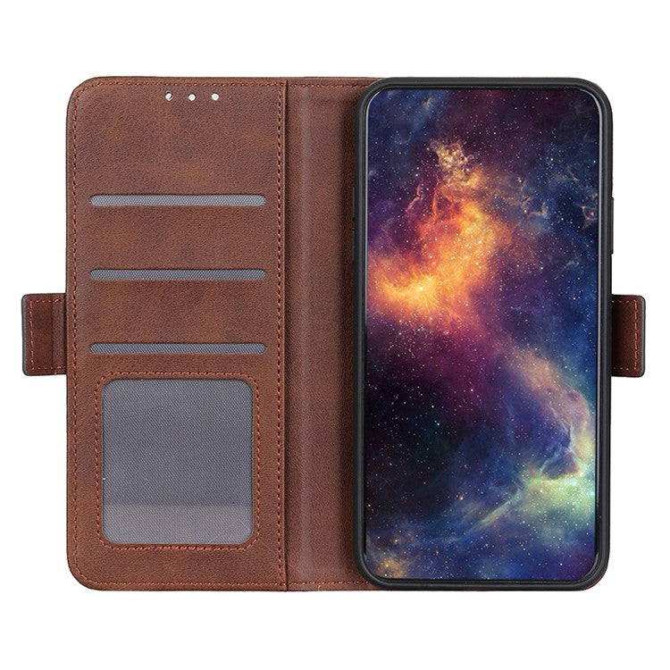 For Google Pixel 7 Textured PU Leather Case Wallet Stand Function Shockproof Soft TPU Case with Dual Magnetic Clasp - Brown