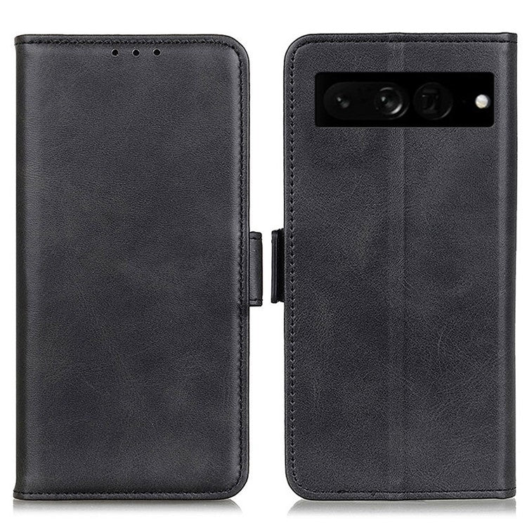 For Google Pixel 7 Pro 5G Stand Folio Design Wallet Flip Cover Textured PU Leather Case Shockproof TPU Inner Shell Phone Case - Black