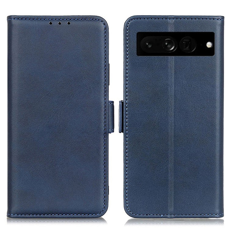 For Google Pixel 7 Pro 5G Stand Folio Design Wallet Flip Cover Textured PU Leather Case Shockproof TPU Inner Shell Phone Case - Blue