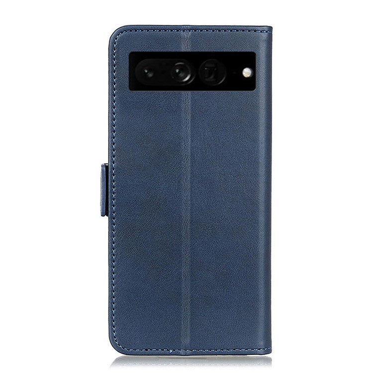 For Google Pixel 7 Pro 5G Stand Folio Design Wallet Flip Cover Textured PU Leather Case Shockproof TPU Inner Shell Phone Case - Blue