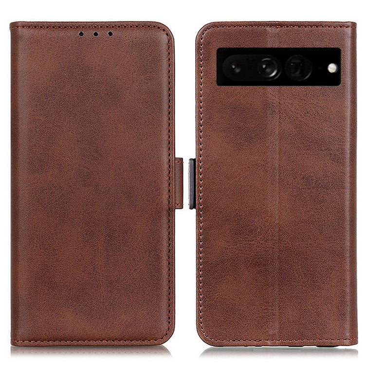 For Google Pixel 7 Pro 5G Stand Folio Design Wallet Flip Cover Textured PU Leather Case Shockproof TPU Inner Shell Phone Case - Brown