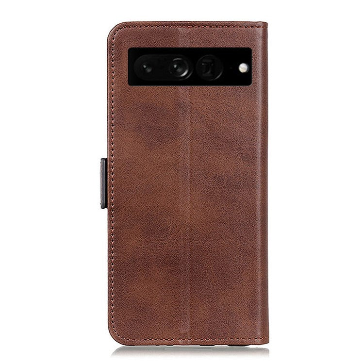 For Google Pixel 7 Pro 5G Stand Folio Design Wallet Flip Cover Textured PU Leather Case Shockproof TPU Inner Shell Phone Case - Brown