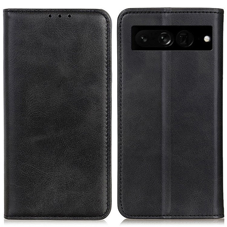 For Google Pixel 7 Pro 5G Magnetic Auto-absorbed Phone Cover Split Leather Stand Wallet Protective Case - Black