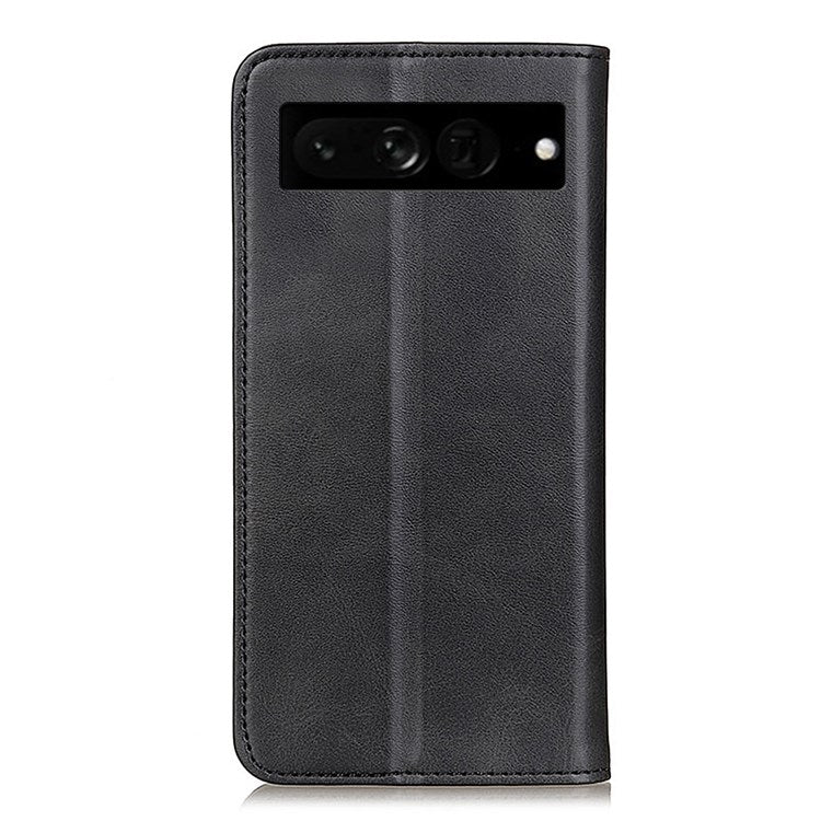 For Google Pixel 7 Pro 5G Magnetic Auto-absorbed Phone Cover Split Leather Stand Wallet Protective Case - Black