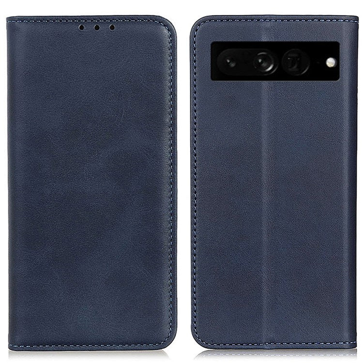 For Google Pixel 7 Pro 5G Magnetic Auto-absorbed Phone Cover Split Leather Stand Wallet Protective Case - Blue