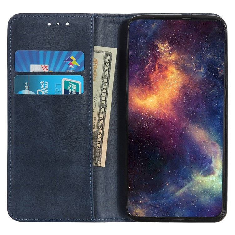 For Google Pixel 7 Pro 5G Magnetic Auto-absorbed Phone Cover Split Leather Stand Wallet Protective Case - Blue