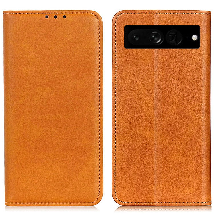 For Google Pixel 7 Pro 5G Magnetic Auto-absorbed Phone Cover Split Leather Stand Wallet Protective Case - Brown