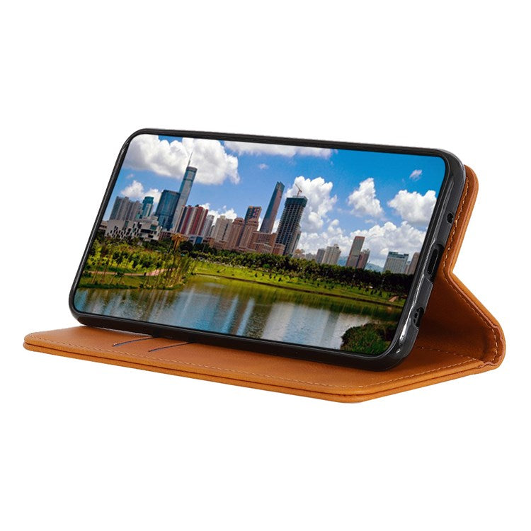 For Google Pixel 7 Pro 5G Magnetic Auto-absorbed Phone Cover Split Leather Stand Wallet Protective Case - Brown