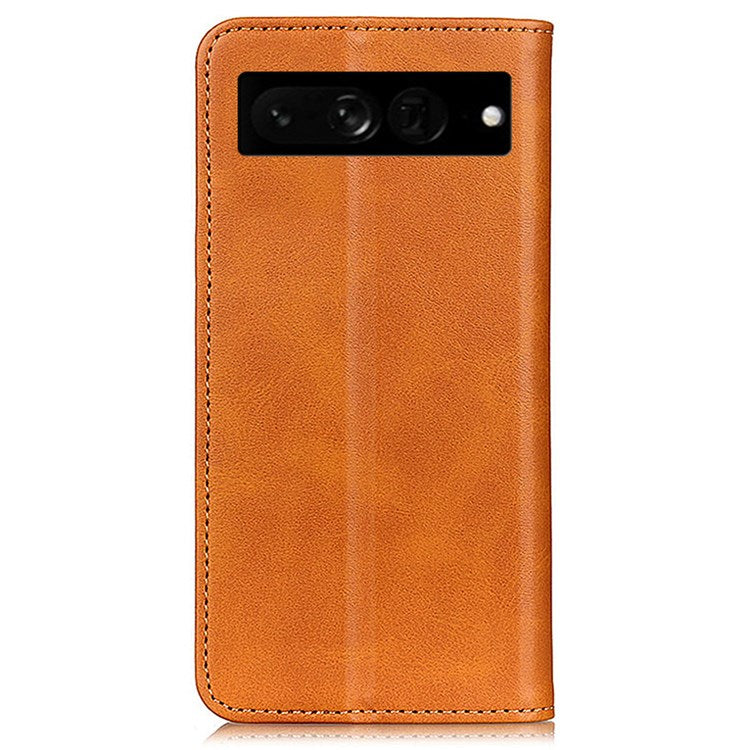 For Google Pixel 7 Pro 5G Magnetic Auto-absorbed Phone Cover Split Leather Stand Wallet Protective Case - Brown