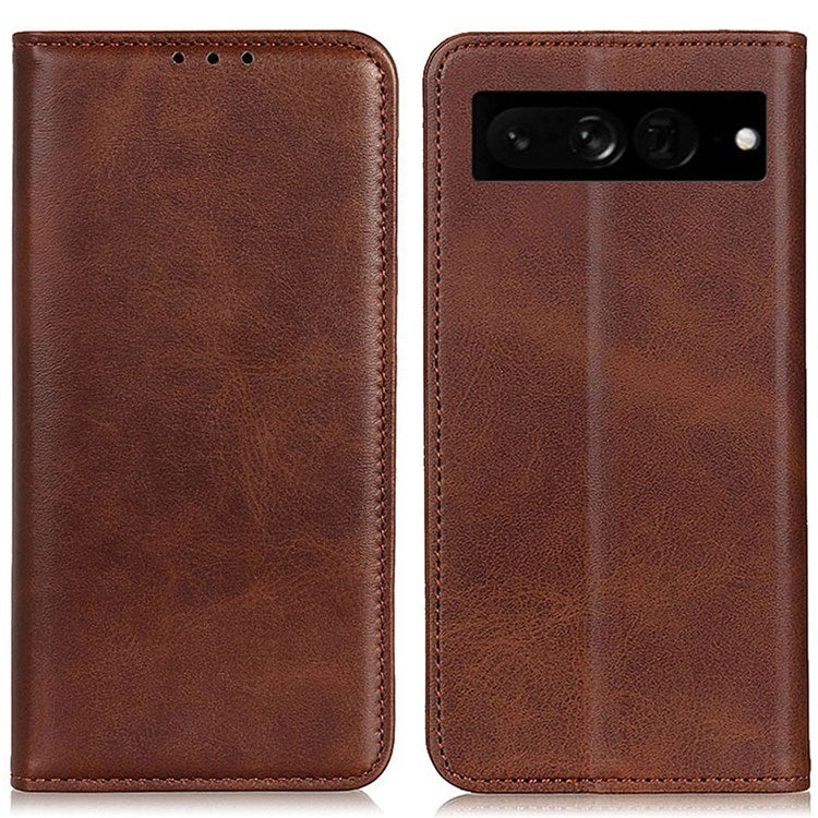 For Google Pixel 7 Pro 5G Magnetic Auto-absorbed Phone Cover Split Leather Stand Wallet Protective Case - Coffee