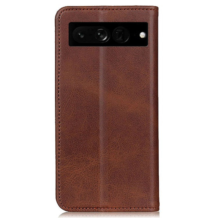 For Google Pixel 7 Pro 5G Magnetic Auto-absorbed Phone Cover Split Leather Stand Wallet Protective Case - Coffee