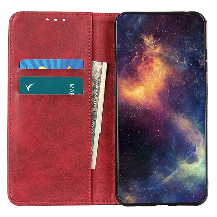 For Google Pixel 7 Pro 5G Magnetic Auto-absorbed Phone Cover Split Leather Stand Wallet Protective Case - Red