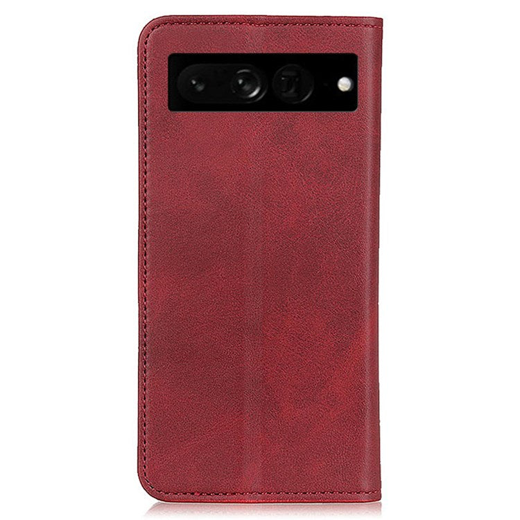 For Google Pixel 7 Pro 5G Magnetic Auto-absorbed Phone Cover Split Leather Stand Wallet Protective Case - Red