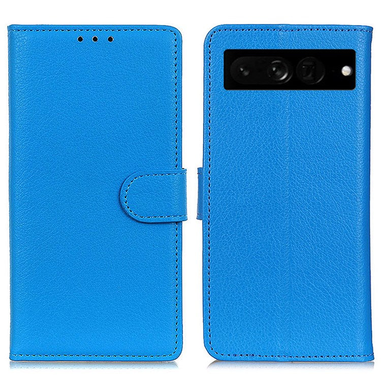 For Google Pixel 7 Pro 5G Anti-scratch Litchi Texture Case PU Leather Wallet Stand Phone Cover - Blue