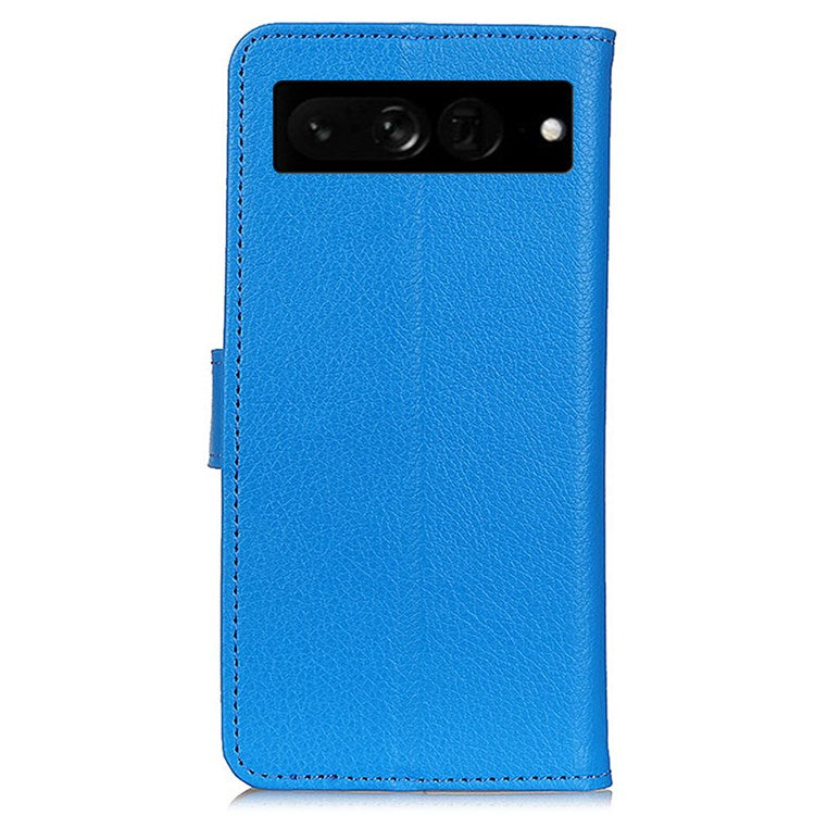 For Google Pixel 7 Pro 5G Anti-scratch Litchi Texture Case PU Leather Wallet Stand Phone Cover - Blue