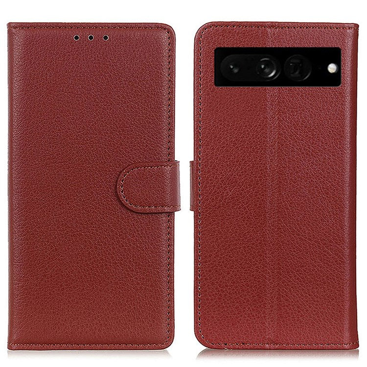 For Google Pixel 7 Pro 5G Anti-scratch Litchi Texture Case PU Leather Wallet Stand Phone Cover - Brown