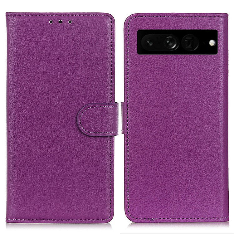 For Google Pixel 7 Pro 5G Anti-scratch Litchi Texture Case PU Leather Wallet Stand Phone Cover - Purple