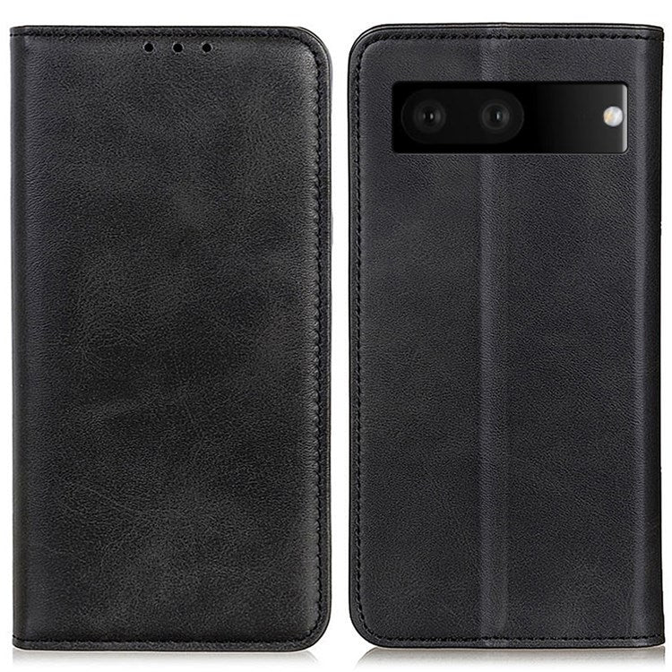 For Google Pixel 7 Split Leather Stand Phone Case Magnetic Auto-absorbed Full Protection Wallet Cover - Black