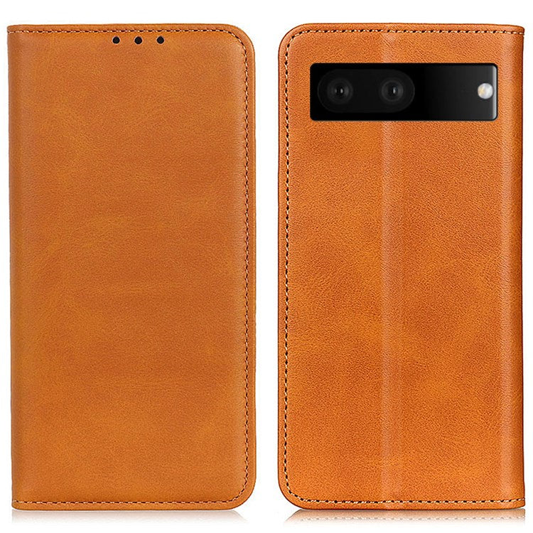 For Google Pixel 7 Split Leather Stand Phone Case Magnetic Auto-absorbed Full Protection Wallet Cover - Brown