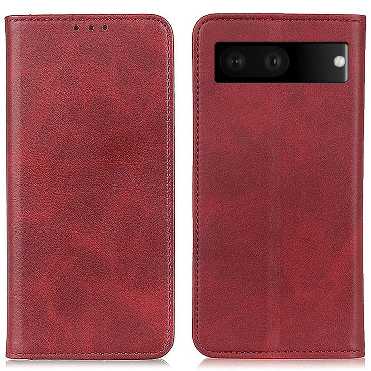 For Google Pixel 7 Split Leather Stand Phone Case Magnetic Auto-absorbed Full Protection Wallet Cover - Red