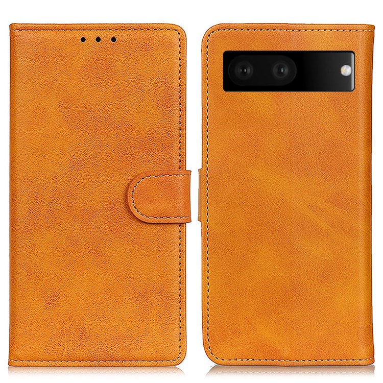 For Google Pixel 7 Foldable Stand Textured PU Leather Wallet Case Magnetic Clasp Phone Cover - Brown