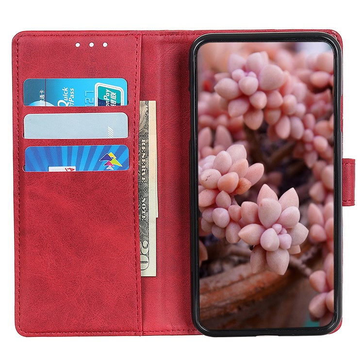 For Google Pixel 7 Foldable Stand Textured PU Leather Wallet Case Magnetic Clasp Phone Cover - Red