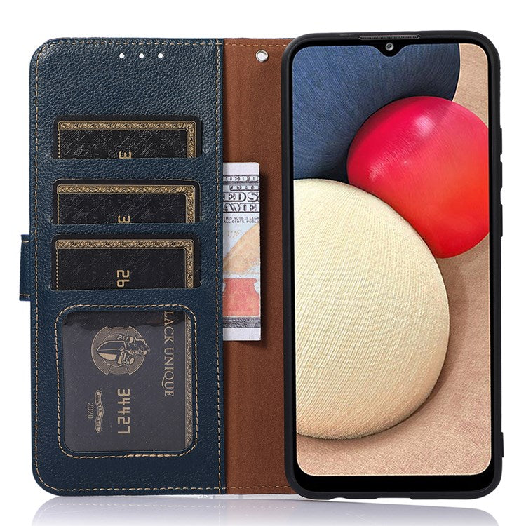 KHAZNEH For Google Pixel 7 RFID Blocking Function Litchi Texture Phone Case PU Leather Stand Wallet Cover - Blue