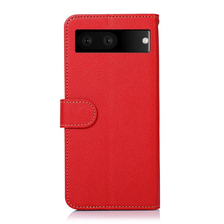 KHAZNEH For Google Pixel 7 RFID Blocking Function Litchi Texture Phone Case PU Leather Stand Wallet Cover - Red