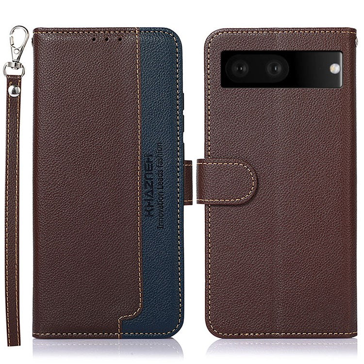 KHAZNEH For Google Pixel 7 RFID Blocking Function Litchi Texture Phone Case PU Leather Stand Wallet Cover - Brown