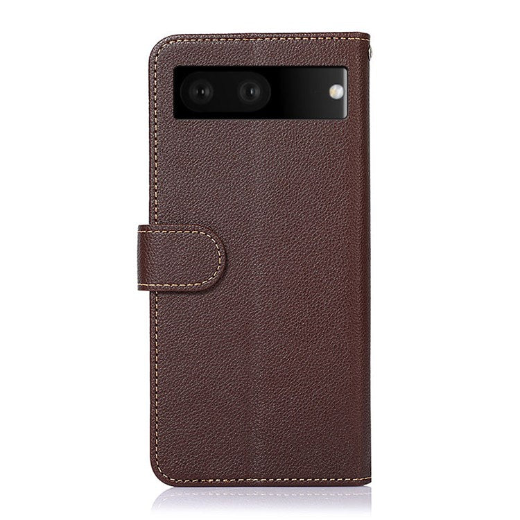 KHAZNEH For Google Pixel 7 RFID Blocking Function Litchi Texture Phone Case PU Leather Stand Wallet Cover - Brown