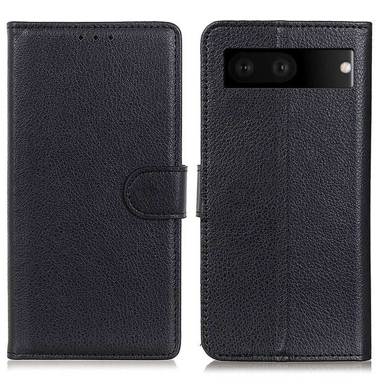 For Google Pixel 7 Litchi Texture PU Leather Folio Flip Case Wallet Viewing Stand Phone Cover - Black