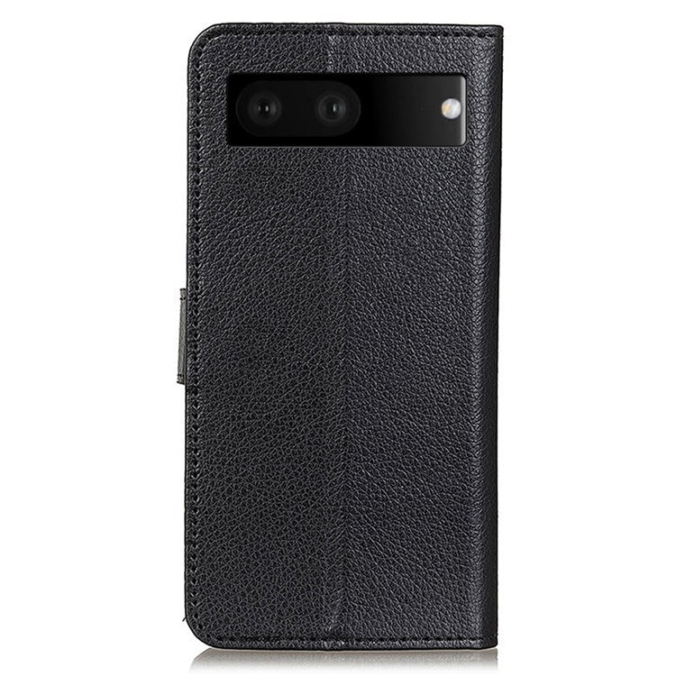 For Google Pixel 7 Litchi Texture PU Leather Folio Flip Case Wallet Viewing Stand Phone Cover - Black