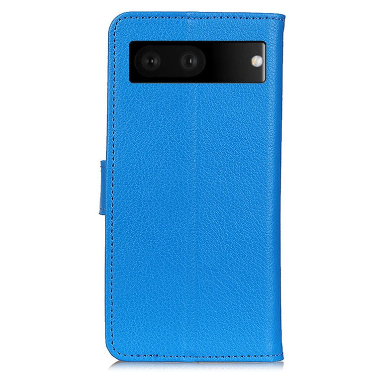 For Google Pixel 7 Litchi Texture PU Leather Folio Flip Case Wallet Viewing Stand Phone Cover - Blue