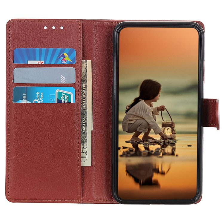 For Google Pixel 7 Litchi Texture PU Leather Folio Flip Case Wallet Viewing Stand Phone Cover - Brown