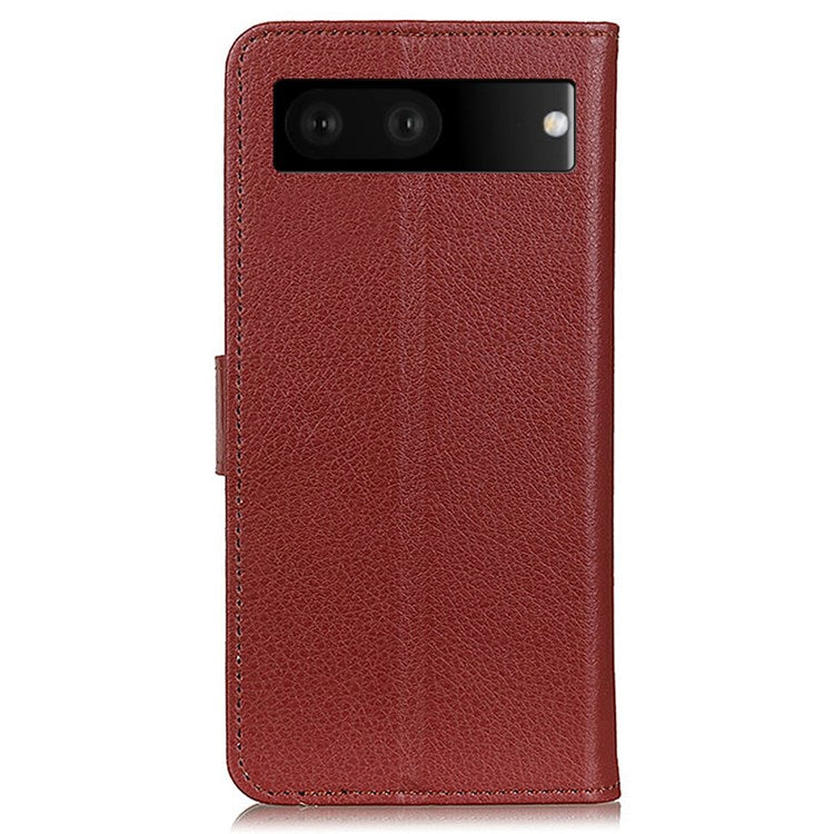 For Google Pixel 7 Litchi Texture PU Leather Folio Flip Case Wallet Viewing Stand Phone Cover - Brown