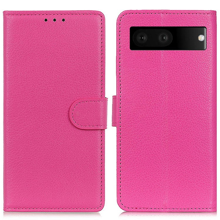 For Google Pixel 7 Litchi Texture PU Leather Folio Flip Case Wallet Viewing Stand Phone Cover - Rose