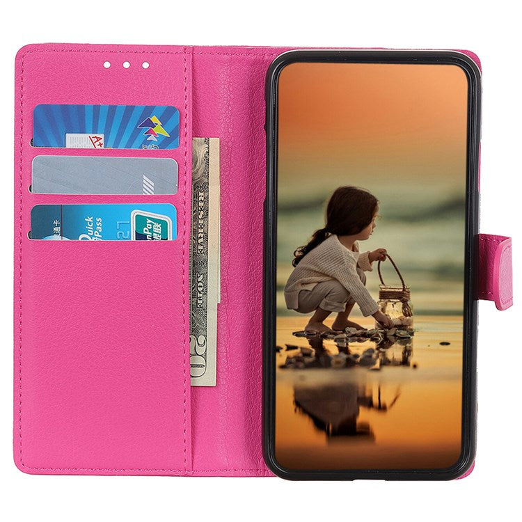 For Google Pixel 7 Litchi Texture PU Leather Folio Flip Case Wallet Viewing Stand Phone Cover - Rose