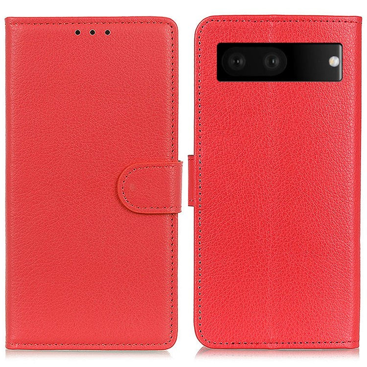 For Google Pixel 7 Litchi Texture PU Leather Folio Flip Case Wallet Viewing Stand Phone Cover - Red