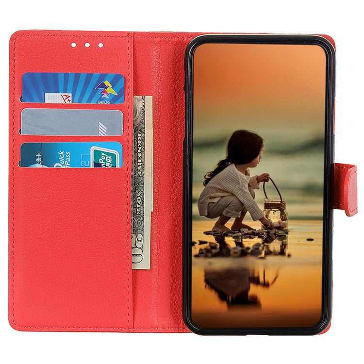 For Google Pixel 7 Litchi Texture PU Leather Folio Flip Case Wallet Viewing Stand Phone Cover - Red