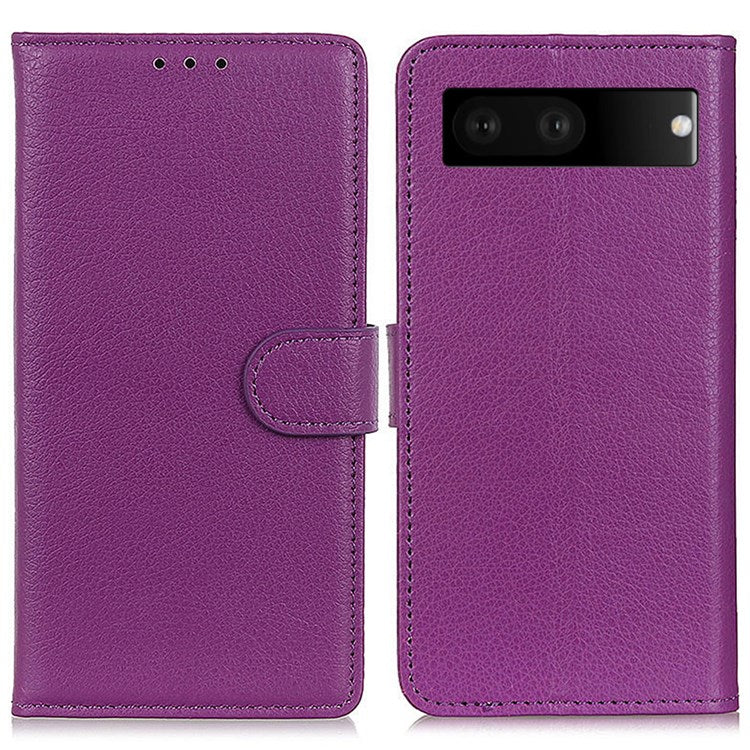 For Google Pixel 7 Litchi Texture PU Leather Folio Flip Case Wallet Viewing Stand Phone Cover - Purple