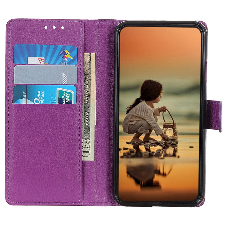 For Google Pixel 7 Litchi Texture PU Leather Folio Flip Case Wallet Viewing Stand Phone Cover - Purple